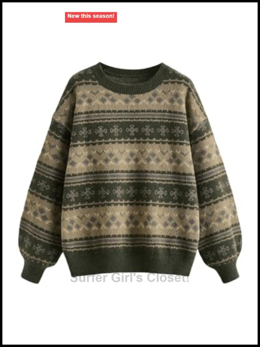 Oversized Graphic Print Knit Sweater Drop Shoulder Fall Winter Pullover